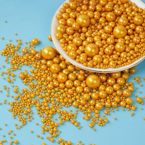 OSDUE Essbare Gold Zucker Streusel, 85g Essbare Gold Zuckerperlen Perle Zucker, Dekorperlen aus Zucker, für Tortendeko, Halloween, Thanksgiving, Weihnachtsfeier - Streu Dekor Perlmutt von OSDUE