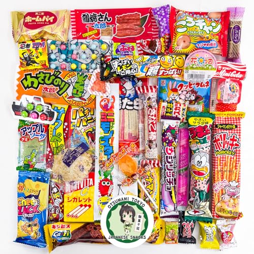 Japanisches Snack-Sortiment, 40 Stück, voller Dagashi, Süßigkeiten, Gummibärchen, Marshmallows, Chips, Kaugummi, seltsame Snacks, ideal für Geschenke, Picknicks und Snacks, für Kinder und Erwachsene. von OTSUMAMI TOKYO