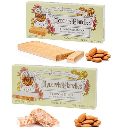 Zarte und harte Nougat von Alicnate Monerris Planelles 150 g x 4, glutenfrei und 100 % handwerklich – traditionelle spanische Leckerei auf Basis von Honig und Mandeln Marcona – geeignet für alle von OUTIHOME