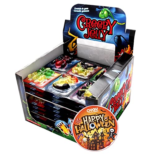 11x 6 Halloween Süßigkeiten Gruselig Creepy Jelly aus Fruchtgummi I bunte, gruselige Insekten I Thekendisplay I plus OYOY Halloween-Sticker I Ideal für Halloweenparty oder Füllung des Süßigkeitenkorbs von OYOY