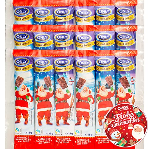 18x 15g OYOY Weihnachtsmann Schokolollies am Stiel aus Vollmilchschokolade I Schoko Nikolaus am Stiel I Ideal als Adventskalender Füllung Kinder oder Weihnachtsfeier Geschenke von OYOY