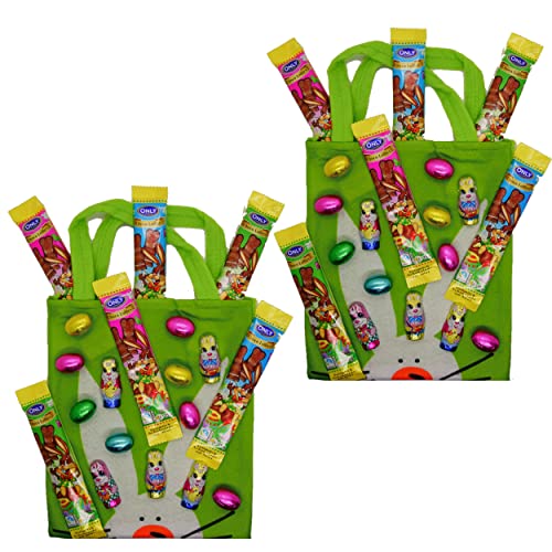 2 x Ostertasche gefüllt mit Schokoladen von Only I 2 x 6 Schokolollies und 2 x 100g Hasen und Eier plus 2 Ostertaschen I Fair Trade Kakao 380g von OYOY