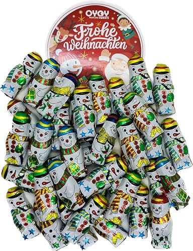 3 x 100g Schneemänner aus Milchschokolade I ca. 42 Stück I Fair Trade Kakao I Ideal für Nikolausstiefel, Adventskalender, Weihnachtsteller oder als süße Deko I mit OYOY Sticker von OYOY