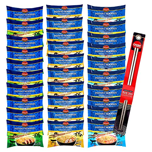 30er Mix Set Asia Gold Instant Nudeln I je 10 Huhn Ente Shrimps KURZES MHDi I 30x60g I Chinesische Nudeln I Asia Nudeln Instant I Ramen Nudeln I Asiatische China Nudeln I plus Metall Essstäbchen von OYOY