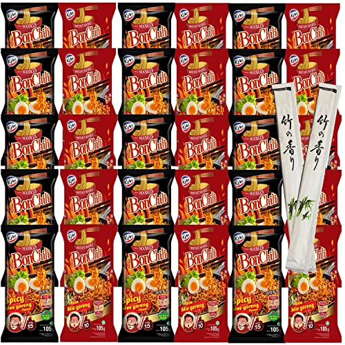 30er Mix Set extra scharfe Kobe Bon Chili Instant Nudeln I 15x Schärfelevel 10 I 15x Schärfelevel 15 I 30x105g I Ramen Fertiggericht I Mie Goreng I Bratnudeln I Halal I plus 4 Paar Essstäbchen von OYOY