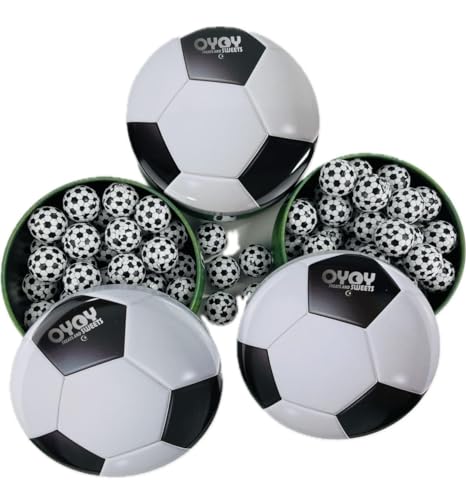 3er Set OYOY Fussball Geschenkbox aus Metall gefüllt mit Fussball Schokolade I Süßigkeiten Box mit ca. 36 Schoko Fussbälle I Fußball Süßigkeiten I Mitbringsel Erwachsene und Kinder von OYOY