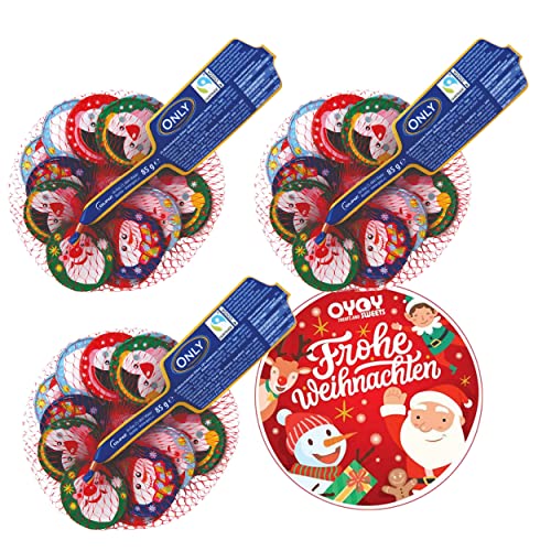 3x 85g Schokotaler Weihnachten aus Milchschokolade I ca. 36 Stück I Fair Trade Kakao I Ideal als Weihnachtsteller und Adventskalender Füllung, für Nikolaus Geschenke I mit OYOY Weihnachtssticker von OYOY