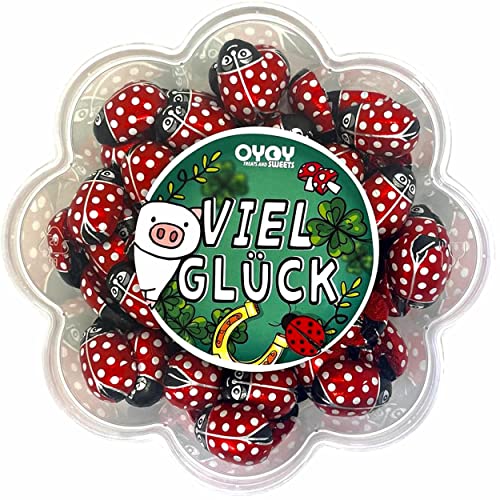 500g Glückskäfer aus Milchschokolade I ca. 65 Stück I Fair Trade Kakao I in einer 'Viel Glück' Oyoy Geschenkbox I Dose in Blumenform I Ideal um einen kleinen Gruß zu senden von OYOY