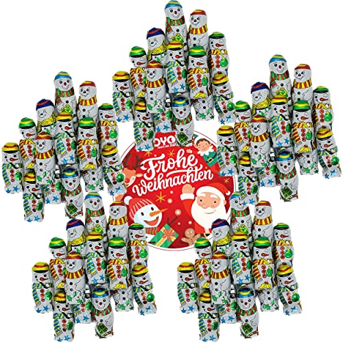 5x 100g Schneemänner aus Milchschokolade I ca. 70 Stück I Fair Trade Kakao I Ideal für Nikolausstiefel, Adventskalender, Weihnachtsteller oder als süße Deko I mit OYOY Weihnachtssticker von OYOY