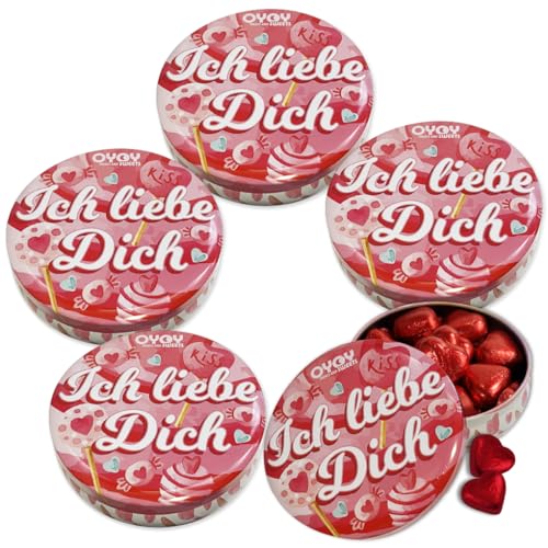 5x OYOY Ich liebe Dich Geschenkbox gefüllt mit ca. 200g roten Schokoherzen I Geschenkset Schokolade ideal zum Valentinstag oder Jahrestag Geschenk I Ich liebe Dich Schokolade von OYOY