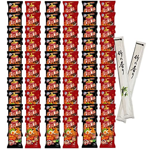 60er Mix Set extra scharfe Kobe Bon Chili Instant Nudeln I 30x Schärfelevel 10 I 30x Schärfelevel 15 I 60x105g I Ramen Fertiggericht I Mie Goreng I Bratnudeln I Halal I plus 4 Paar Essstäbchen von OYOY