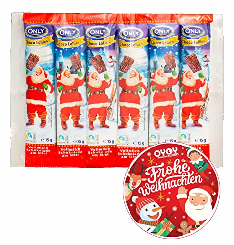 6x 15g OYOY Weihnachtsmann Schokolollies am Stiel aus Vollmilchschokolade I Schoko Nikolaus am Stiel I Ideal als Adventskalender Füllung Kinder und als Nikolausstiefel oder Weihnachtsstiefel Füllung von OYOY