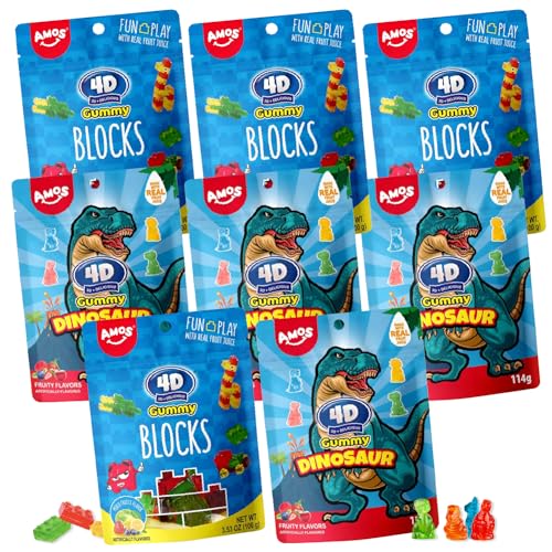 8er Set Amos 4D Gummy Blocks und Dinosaurs I Fruchtgummi Bausteine und Dinosaurier im 3D Design I Ideal für den Kindergeburtstag und als Muffin Deko von OYOY