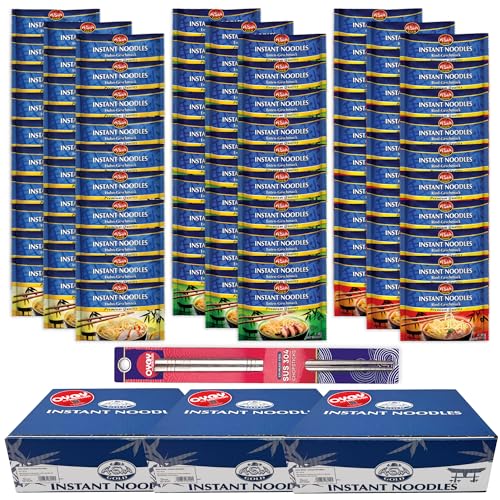 90er Mix Set Asia Gold Instant Nudeln I je 30x Rind Huhn Ente I 90x60g I Chinesische Nudeln I Asia Nudeln I Ramen Nudeln I Asiatische Nudeln I Instant Ramen I plus OYOY Metall Essstäbchen von OYOY