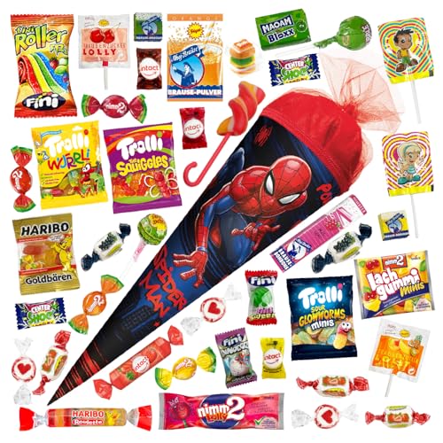 OYOY 35cm Schultüte gefüllt mit Süßigkeiten Mix I ROTH Schultüte Spiderman I kleine Schultüte gefüllt I Geschwister Schultüte I Einschulung Geschenk von OYOY