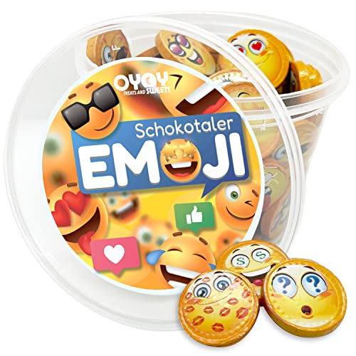 OYOY Emoji Schokolade Partymix Set mit 510g Smiley Schokotaler in einem Partybucket I ca. 78 Schokoladentaler aus Milchschokolade I Mitbringsel für Kinder I Geschenk I Süssigkeiten von OYOY