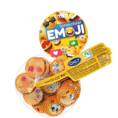 OYOY Emoji Schokolade Set mit 85g Smiley Schokotaler und 1x OYOY Emoji Sticker I ca. 13 Schokoladentaler aus Milchschokolade I Für Kinder und Erwachsene I witzige Schoko von OYOY