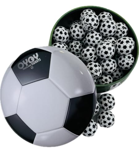 OYOY Fussball Geschenkbox aus Metall gefüllt mit Fussball Schokolade I Süßigkeiten Box mit ca. 36 Schoko Fussbälle I Fußball Süßigkeiten I Mitbringsel Erwachsene und Kinder von OYOY