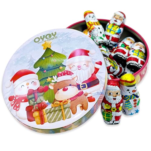 OYOY Geschenkbox Weihnachten gefüllt mit Weihnachtsschokolade I kleine Keksdose Weihnachten mit 185g Schneemann und Weihnachtsmann Schokolade I Ideal für Nikolaus Geschenke als Adventskalender Füllung von OYOY