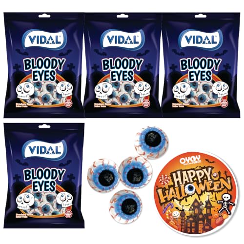 OYOY Halloween Augen Süßigkeiten Set I 4x 90g Halloween Süßigkeiten I Fruchtgummi Bloody Eyes I Halloween Candy I plus gruseligen Halloween Sticker von OYOY