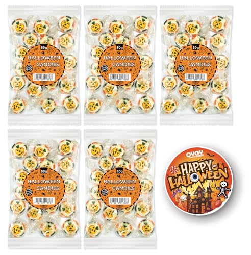 OYOY Halloween Bonbons Set I 5x 80g handgemachte Kürbis Motiv Bonbons einzeln verpackt mit OYOY Halloween Sticker I Halloween Süßigkeiten I Halloween Candy von OYOY