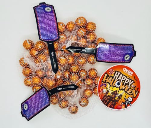 OYOY Halloween Kürbis Schokobälle I 3x 100g I Milchschokolade mit Milchcremefüllung I ca. 60 Stück I plus gruseligen Halloweensticker von OYOY