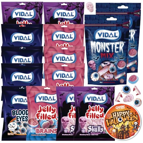 OYOY Halloween Süßigkeiten Mix Set I 4x 90g Totenköpfe 4x 90g blutige Augen 4x 90g Gehirne 2x 180g Monster Mix I 1440g Halloween Süßigkeiten Großpackung I plus gruseligen Halloween Sticker von OYOY