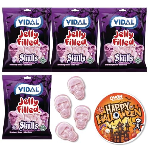 OYOY Halloween Totenkopf Süßigkeiten Set I 4x 90g Halloween Süßigkeiten I Fruchtgummi Totenschädel I Halloween Candy I plus gruseligen Halloween Sticker von OYOY