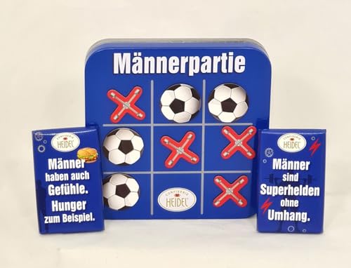 OYOY Vatertagsgeschenk Set I Männerpartie Tic Tac Toe Box gefüllt mit 37g Edel Vollmilch Schokotäfelchen von Confiserie Heidel I Papa Geschenk I Vatertag Geschenk von OYOY