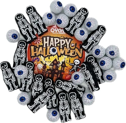 OYOY je 1x 84g Halloween Schokolade Augen und 84g Skelette aus Milchschokolade I insg. ca. 28 Stück I plus gruseligen Halloweensticker von OYOY