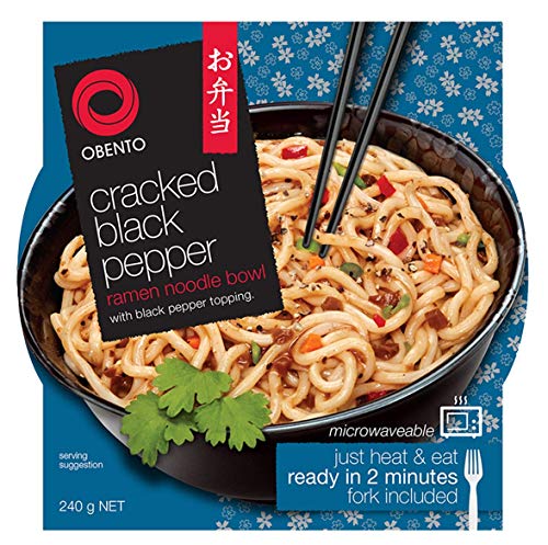 Obento Cracked Black Pepper Ramen Noodle Bowl, Fertiggericht für die Mikrowelle, Schwarzer Pfeffer, 240 g von Obento