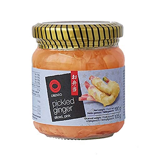 Obento Sliced Pickled Ginger Pink (Eingelegter Ingwer Pink in Scheiben), 190 g (1er Pack) von Obento