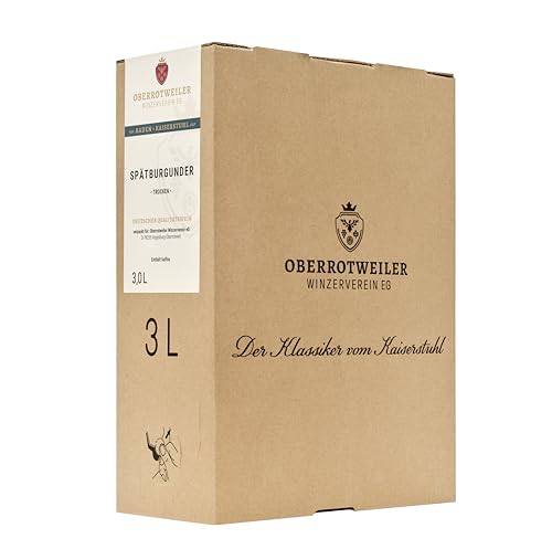 Oberrotweiler Wein-Box Spätburgunder 3 Liter QbA trocken - Rotwein trocken, ausdrucksstark und saftig im Geschmack - Badischer Wein, Anbaugebiet Baden (1 x 3,0 l Bag-in-Box) von Oberrotweiler Winzerverein eG