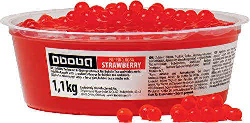 Oboba Popping Boba, gefüllte Fruchtperlen für Bubble Tea mit Erdbeergeschmack, 1 x 1,1 kg von Oboba