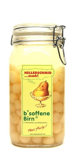 Obst Hellerschmid b'soffene Birn Birnenbällchen eingelegt in eine süße Mischung aus Williams-Likör und Williams-Brand 1,5 Liter von Obst