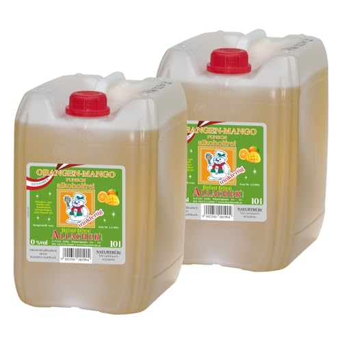 Allacher Orangen-Mango Punsch naturtrüb alkoholfrei - Kinderpunsch trinkfertig - 2x10L (20 Liter) Kanister - Großmenge ideal für Weihnachtsmarkt, Christkindlmarkt - Winter Heißgetränk ohne Alkohol von Obstland-Kellerei ALLACHER