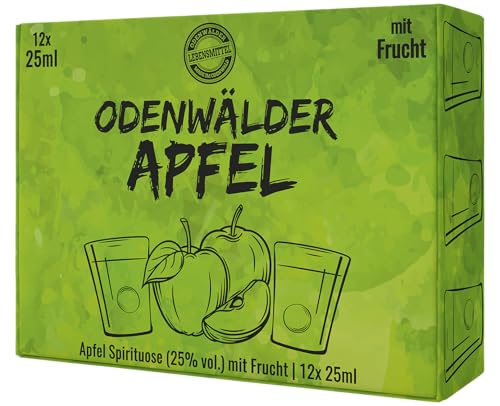 Odenwälder Apfel - Spirituose mit 25% Vol - Traditioneller Genuss aus dem Odenwald aus frischen Äpfeln und hochwertigem Apfelbrand - 12er Karton - 12 x 25 ml Becher mit Deckel von Odenwälder Lebensmittel