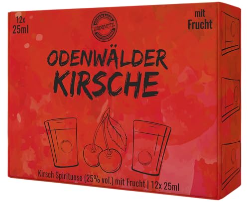 Odenwälder Kirsche - Spirituose mit 25% Vol - Traditioneller Genuss aus dem Odenwald mit frischen Cocktailkirschen - 12er Karton - 12 x 25 ml Becher mit Deckel von Odenwälder Lebensmittel