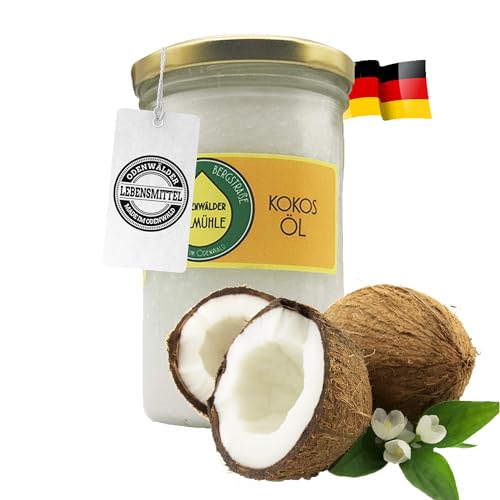 ODENWÄLDER LEBENSMITTEL Kokosöl Premium – Geschmacksneutral & Kaltgepresst – Kokosnussöl in Rohkostqualität, 250ml Glasflasche – Perfekt zum Kochen, Backen & Anbraten – Made in Germany von Odenwälder Lebensmittel