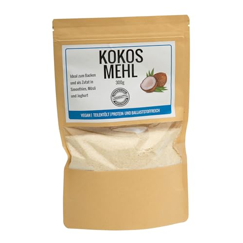 Odenwälder Lebensmittel Premium Kokosmehl, fein gemahlene Kokosnüsse Vegan & Teilentölt mit viel Protein, Ideal zum Backen & für Smoothies – Made in Germany – 300g von Odenwälder Lebensmittel