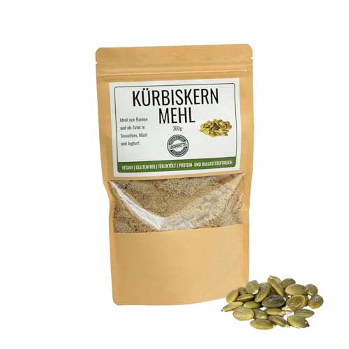 Odenwälder Lebensmittel Premium Kürbiskernmehl, fein gemahlene Kürbiskerne Vegan & Teilentölt mit viel Protein, Ideal zum Backen & für Smoothies - Made in Germany – 300g von Odenwälder Lebensmittel