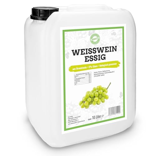 Odenwälder Lebensmittel Premium Weissweinessig, 5% Säure, aus Branntwein & Organisch gewonnen, Hochwertiger Essig mit Weissweinaroma – Made in Germany – 1 x 10L Kanister von Odenwälder Lebensmittel