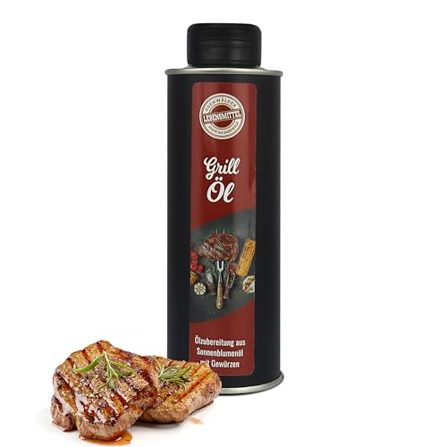 Odenwälder Lebensmittel Grill-Öl, Premium Sonnenblumenöl zum Grillen, Bratöl-Backöl mit leckerem Geschmack aus echten Gewürzen – Made in Germany – 250ml von Odenwälder Lebensmittel