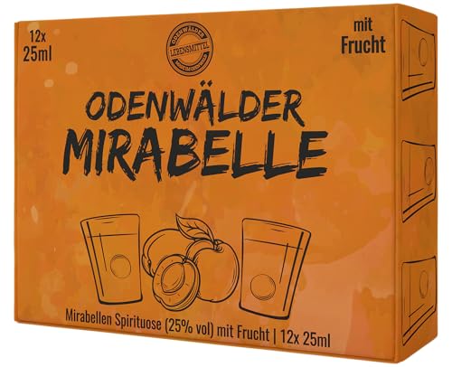 Odenwälder Mirabelle - Spirituose mit 25% Vol - Traditioneller Genuss aus dem Odenwald mit frischen Mirabellen - 12er Karton - 12 x 25 ml Becher mit Deckel von Odenwälder Lebensmittel