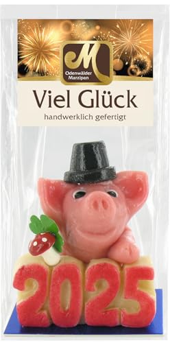 Odenwälder Marzipan Schwein Beppi mit Jahreszahl 100g / Silvester/Glücksschwein/Glücksbringer von Odenwälder Marzipan