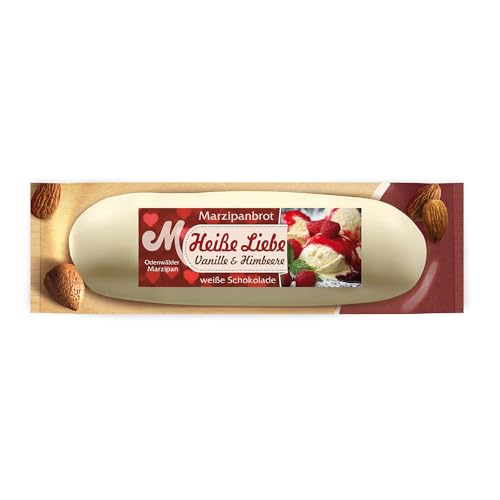 Odenwälder Marzipan | Marzipanbrot "Heiße Liebe" Vanille-Himbeere | Marzipanbrot mit weißer Schokolade | 100 g von Odenwälder Marzipankonditorei