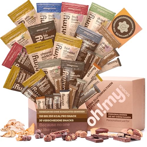 Oh!mysnacks Glutenfreier Geschenkkorb: Glutenfreie gesunde Snacks | Glutenfreier Snackkorb mit kalorienarmen Snacks | Snackbox mit gesunden Snacks für Erwachsene (30 Snacks) von Oh My Snacks