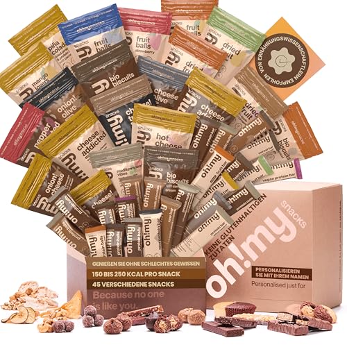 Oh!mysnacks Glutenfreier Geschenkkorb: Glutenfreie gesunde Snacks | Glutenfreier Snackkorb mit kalorienarmen Snacks | Snackbox mit gesunden Snacks für Erwachsene (45 Snacks) von Oh My Snacks