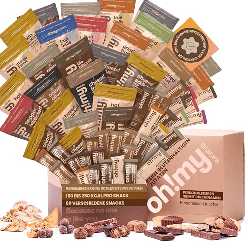 Oh!mysnacks Glutenfreier Geschenkkorb: Glutenfreie gesunde Snacks | Glutenfreier Snackkorb mit kalorienarmen Snacks | Snackbox mit gesunden Snacks für Erwachsene (60 Snacks) von Oh My Snacks