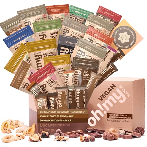 Oh!mysnacks Vegane Geschenkbox - Gesunde Snacks und Vegane Süßigkeiten | Geschenkbox mit fettarmen Snacks | Vegane Lebensmittelbox mit kalorienarmen Snacks | Gesunde Snacks für Erwachsene (30 Snacks) von Oh My Snacks